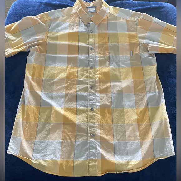 Columbia Other - Columbia Mens Casual Button Down Size XL‎ Gray Yellow Logo Camping Outdoors
